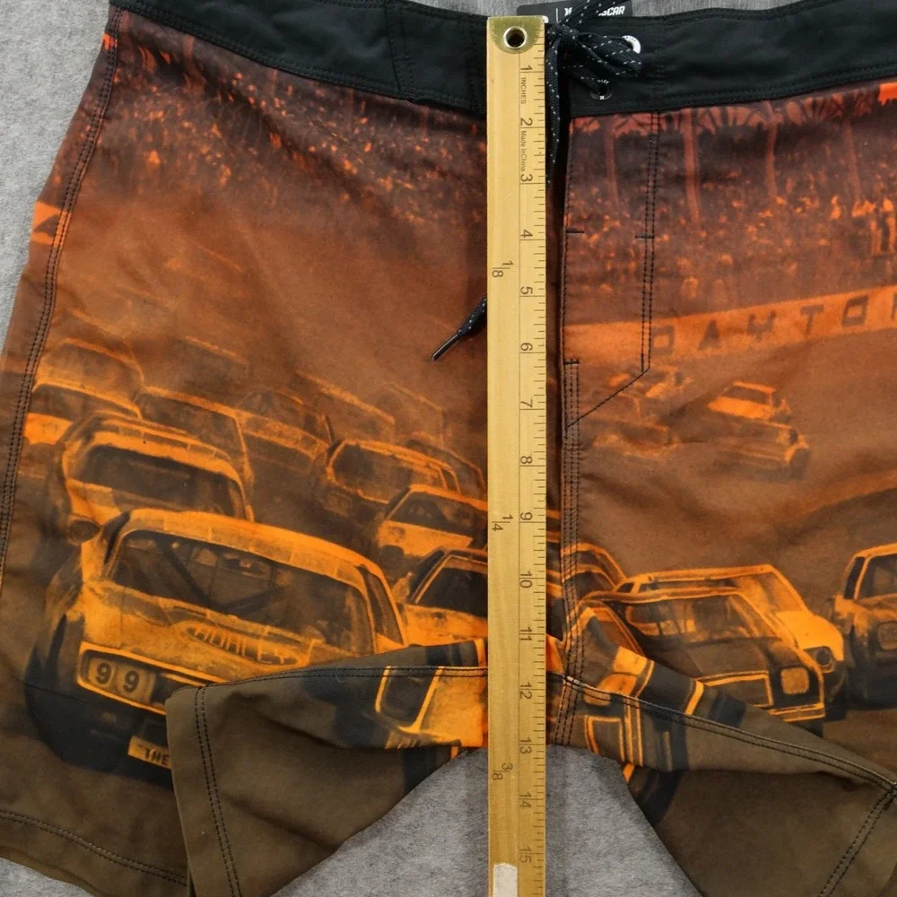 Hurley x Nascar Boardshorts Mens 32 Brown Swim Trunks Daytona Graphic Racing
